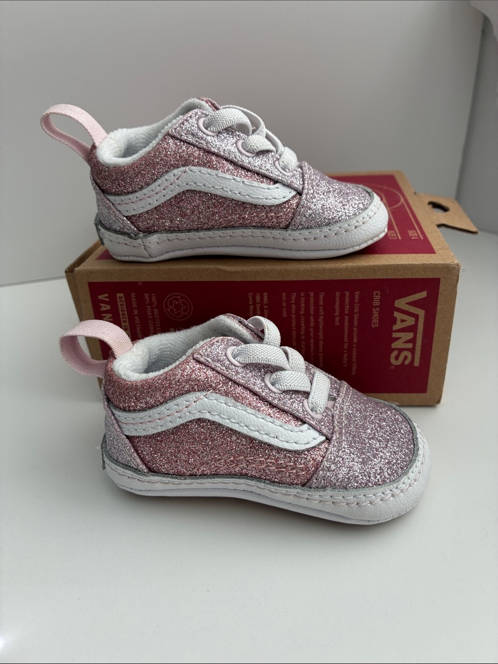 Vans Kids Pink Glitter Lace-Up Sneakers with White Stripe